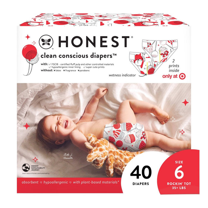 The Honest Company Clean Conscious Disposable Diapers In-RED-Ibly Delicious & So Fetch - Size 6 - 40ct