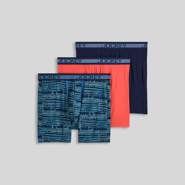 Jockey Generation Men's No Chafe Pouch Ultra Soft Stretch Boxer Briefs 3pk - Navy Blue/Aqua Blue/Coral Pink M