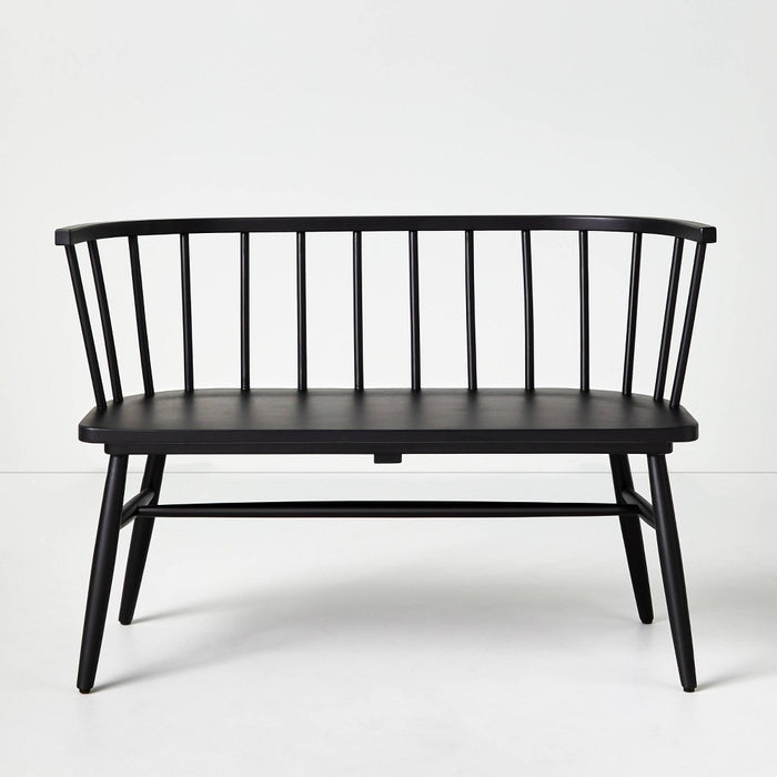 Shaker Wooden Dining Bench with Curved Back - Black - Hearth & Hand with Magnolia: Rubberwood Frame, Seats Two (LOCAL PICKUP ONLY)