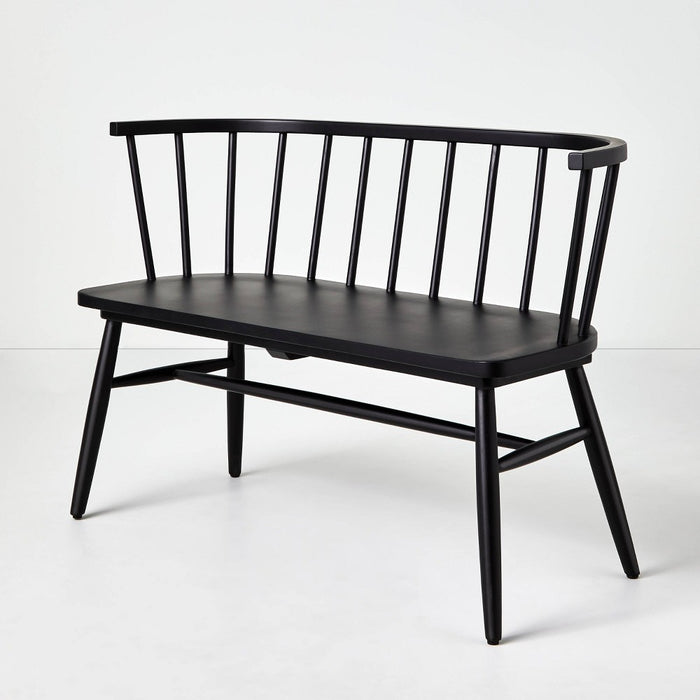 Shaker Wooden Dining Bench with Curved Back - Black - Hearth & Hand with Magnolia: Rubberwood Frame, Seats Two (LOCAL PICKUP ONLY)