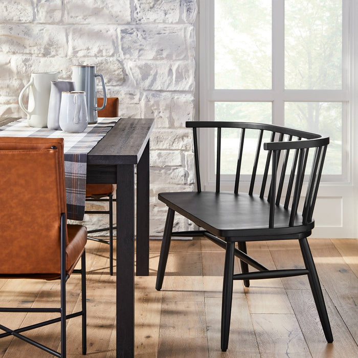 Shaker Wooden Dining Bench with Curved Back - Black - Hearth & Hand with Magnolia: Rubberwood Frame, Seats Two (LOCAL PICKUP ONLY)