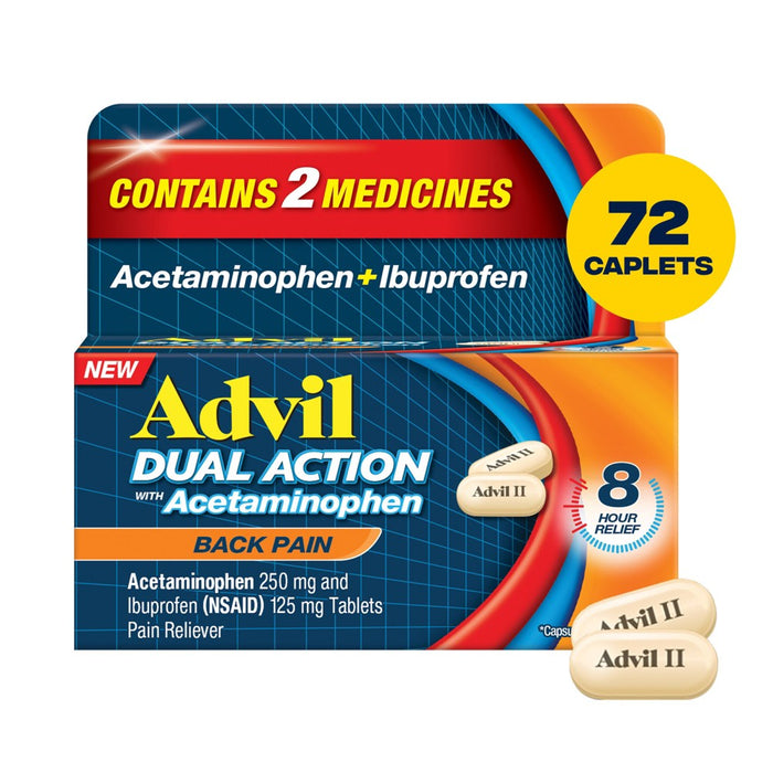 Advil Ibuprofen Dual Action NSAID Back Pain Reliever Caplet - 72ct EXP.01/28.