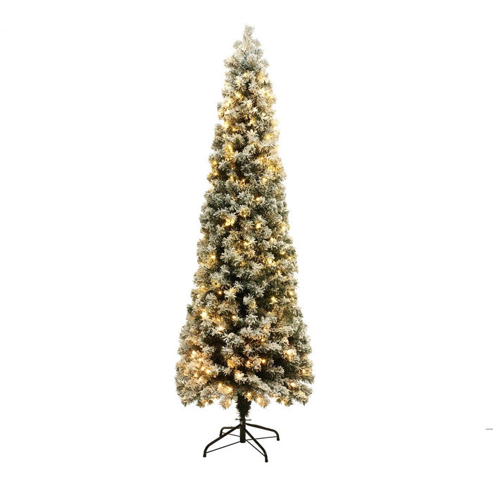 LuxenHome 7.4Ft Prelit Christmas Tree with Metal Stand, Slim Fir Artificial Flocked Christmas Tree with 300 LED Lights Off-White (LOCAL PICKUP ONLY)