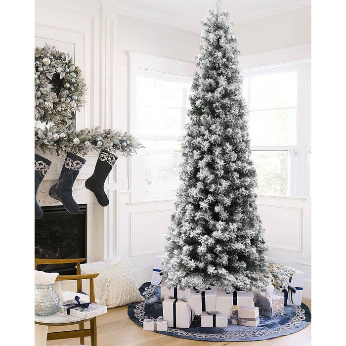 LuxenHome 7.4Ft Prelit Christmas Tree with Metal Stand, Slim Fir Artificial Flocked Christmas Tree with 300 LED Lights Off-White (LOCAL PICKUP ONLY)