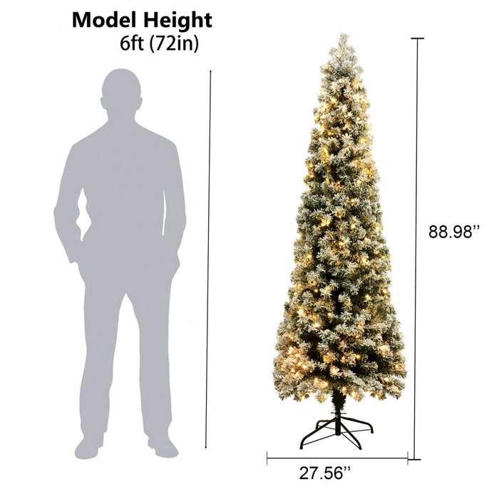 LuxenHome 7.4Ft Prelit Christmas Tree with Metal Stand, Slim Fir Artificial Flocked Christmas Tree with 300 LED Lights Off-White (LOCAL PICKUP ONLY)