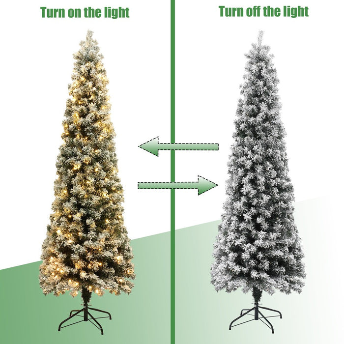 LuxenHome 7.4Ft Prelit Christmas Tree with Metal Stand, Slim Fir Artificial Flocked Christmas Tree with 300 LED Lights Off-White (LOCAL PICKUP ONLY)