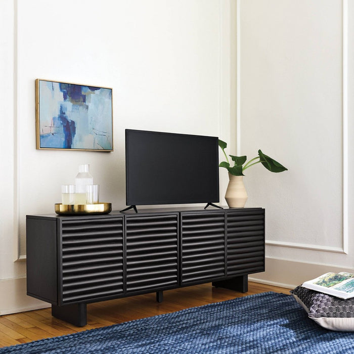 Fluted TV Stand for TVs up to 55" Black - Threshold: Entertainment Center with Adjustable Shelves (LOCAL PICKUP ONLY)