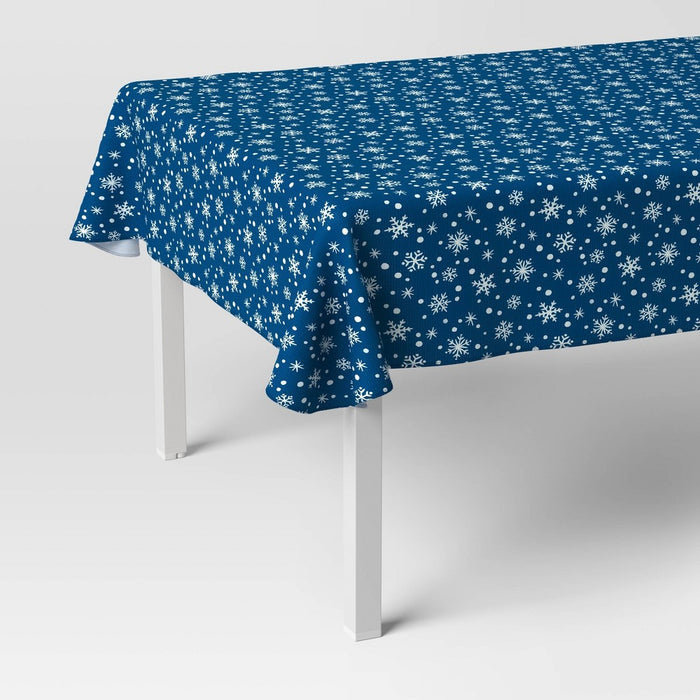 84"x60" Christmas Snowflake Tablecloth Blue - Wondershop: PEVA Vinyl Holiday Tablecloth, Traditional Oblong Design