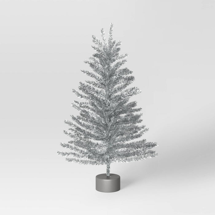 24" Unlit Tinsel Mini Artificial Christmas Tree Silver - Wondershop