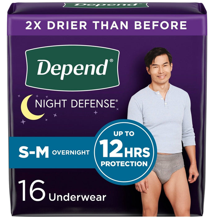 Depend Night Defense Incontinence Disposable Underwear for Men - Overnight Absorbency - S/M - 16ct