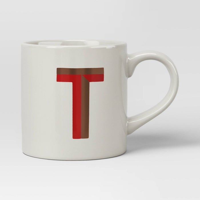 16oz Stoneware Monogram T Mug Red - Opalhouse