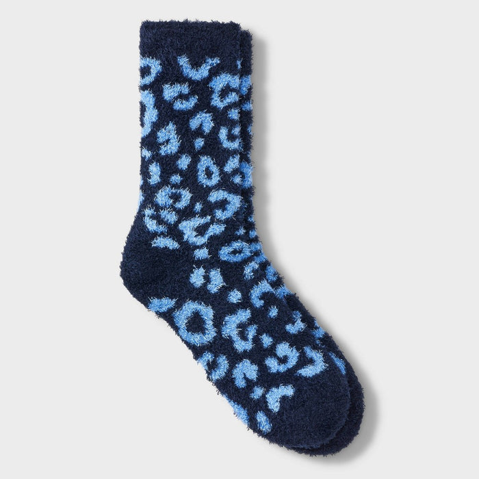 Women's Leopard Cozy Crew Socks - Auden Blue 4-10