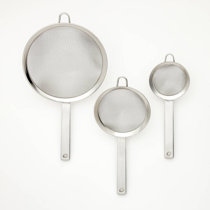 3pc (3", 5", and 8") Stainless Steel Mesh Strainer Set Silver - Figmint