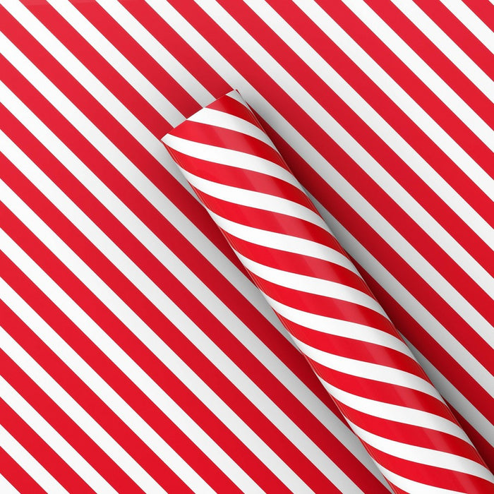 220 sq ft Striped Christmas Gift Wrap White/Red - Wondershop