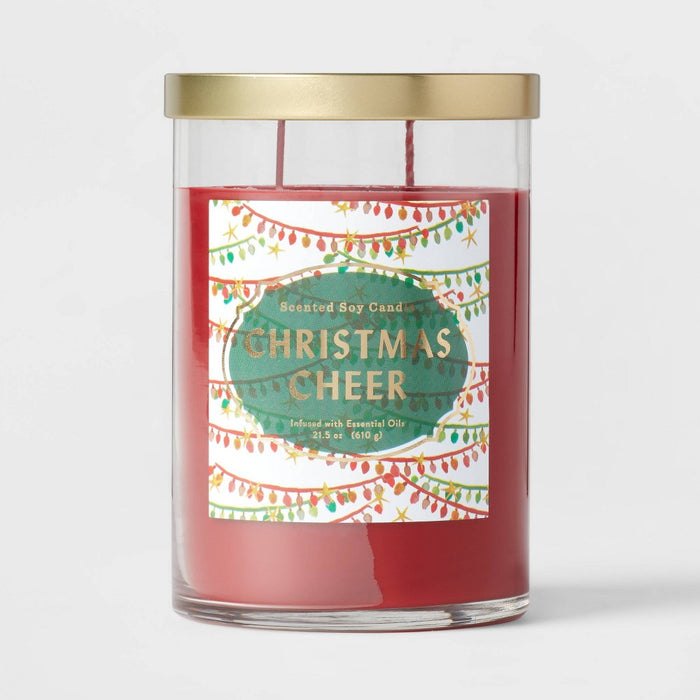 2-Wick Clear Glass Christmas Cheer Lidded Jar Candle 21.5oz - Opalhouse