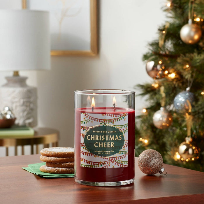 2-Wick Clear Glass Christmas Cheer Lidded Jar Candle 21.5oz - Opalhouse