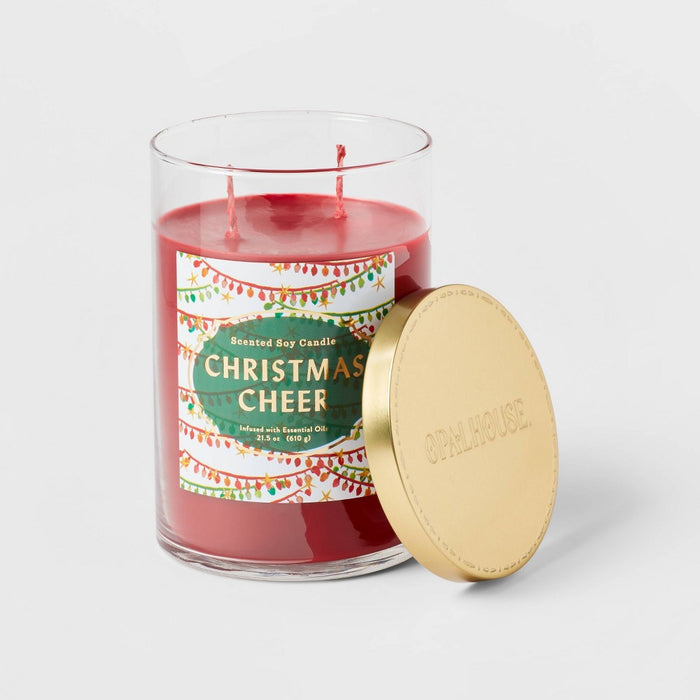 2-Wick Clear Glass Christmas Cheer Lidded Jar Candle 21.5oz - Opalhouse