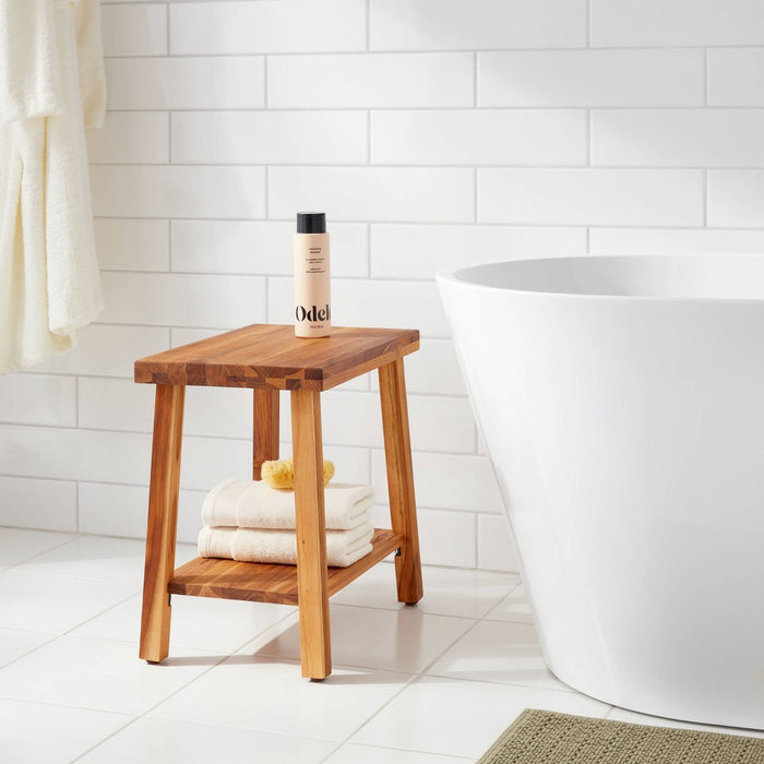 Sanctuary Wood Bench - Threshold: Teak Accent Stool, Spot Clean, Adult Assembly Required