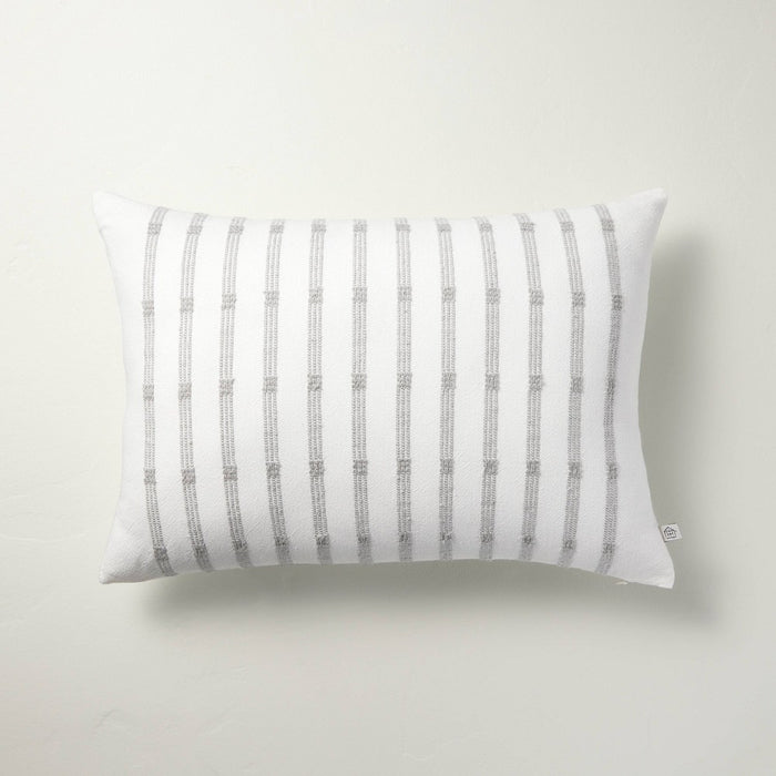 14"x20" Textured Rail Stripe Lumbar Throw Pillow Cream/Light Gray - Hearth & Hand with Magnolia: Cotton Dobby, Indoor Use