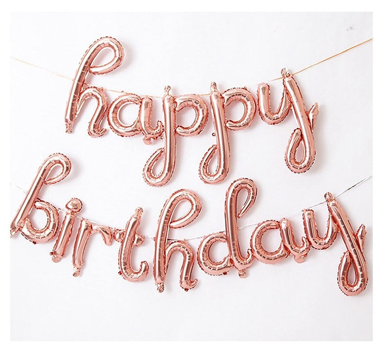 MALEFICIA 13Pcs Rose Gold Letter Balloons, Happy Birthday Banner Decor, 18-Inch Mylar For Party Decoration