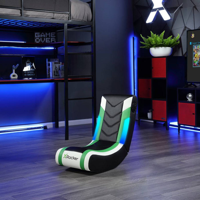 X Rocker Horizon RGB Lighting 2.0 Wired Floor Rocker Gaming Chair Green/Black/White (LOCAL PICKUP ONLY)