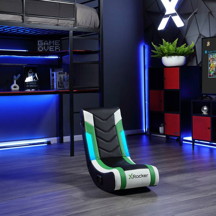 X Rocker Horizon RGB Lighting 2.0 Wired Floor Rocker Gaming Chair Green/Black/White (LOCAL PICKUP ONLY)
