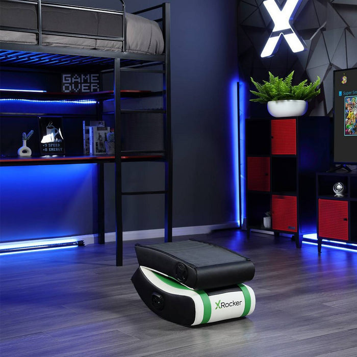 X Rocker Horizon RGB Lighting 2.0 Wired Floor Rocker Gaming Chair Green/Black/White (LOCAL PICKUP ONLY)