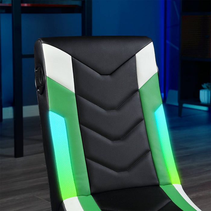 X Rocker Horizon RGB Lighting 2.0 Wired Floor Rocker Gaming Chair Green/Black/White (LOCAL PICKUP ONLY)