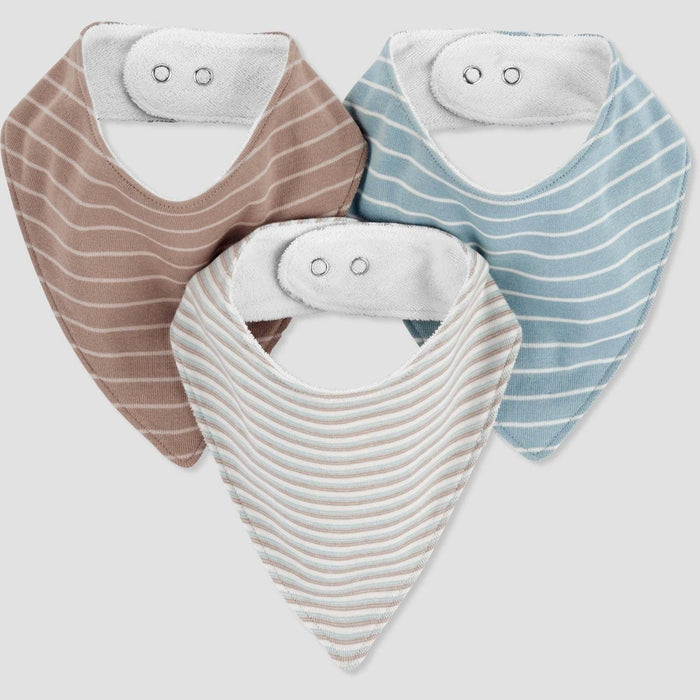 Carter's Just One by You Baby Girls' 3pk Striped Bib - Blue/Brown