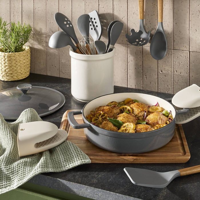 10pc Wood/Nylon Kitchen Utensil Set Gray - Figmint