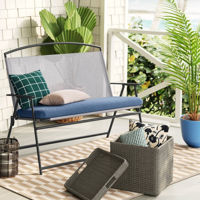 17"x37" Outdoor Bench Cushion Quilted Blue - Room Essentials: With Ties, Comfortable Patio Seating (LOCAL PICKUP ONLY)