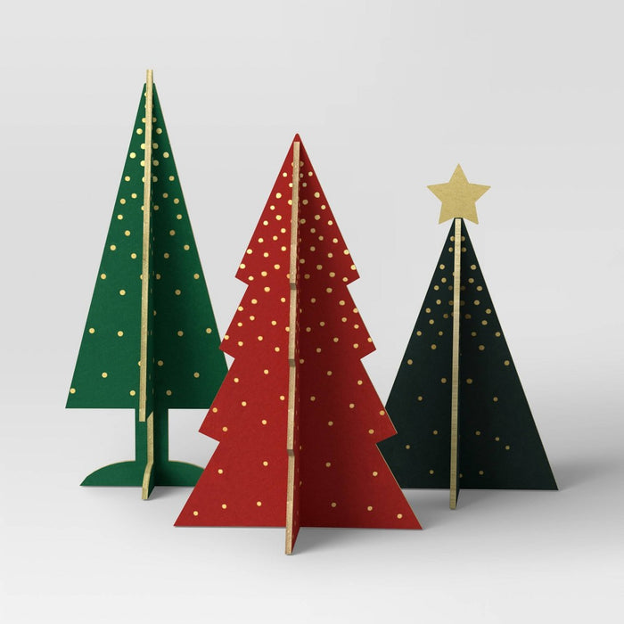 3pc Wood Christmas Tree Figurine Set - Wondershop Red/Green