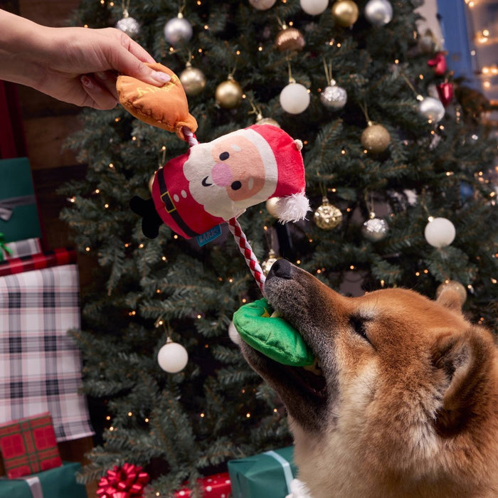 BARK Holiday Santa's Workchomp Santa's Swag Bags Dog Plush Toy