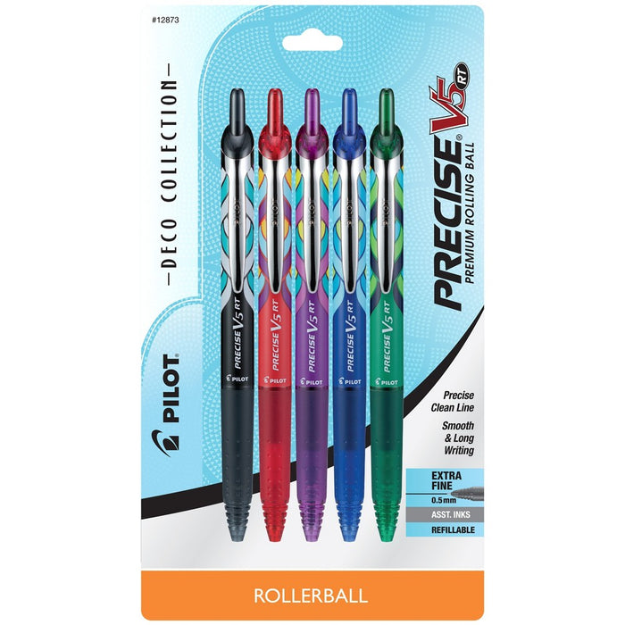 Pilot 5ct Precise V5 Art Deco Collection Rolling Ball Pens Extra Fine Point 0.5mm Assorted Inks: Stationery & Office Set