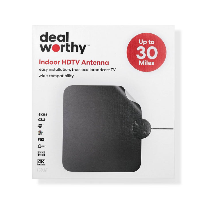 Indoor HDTV Antenna - 30-Mile Range - dealworthy Black