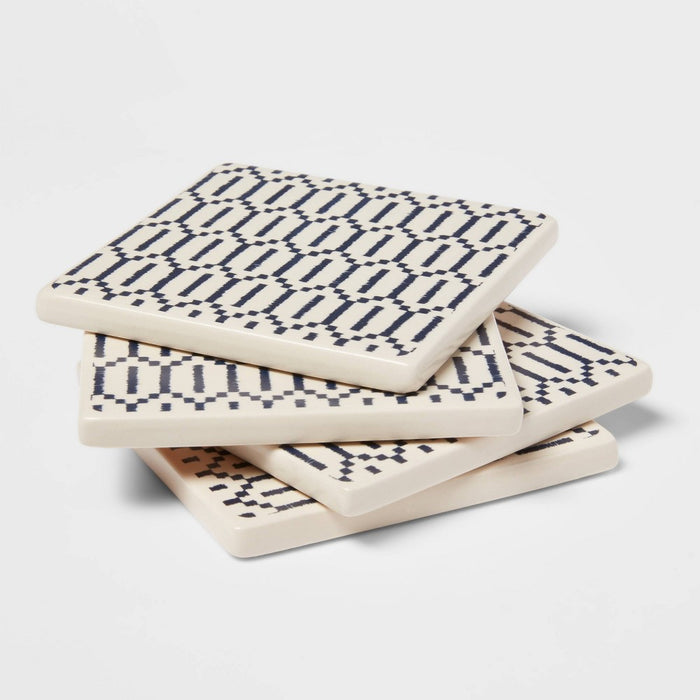 4pk Stoneware Diamond Coasters Blue - Threshold