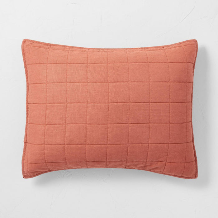 King Heavyweight Linen Blend Quilt Pillow Sham Terracotta - Casaluna: Zipper Closure, OEKO-TEX Certified, No Flange