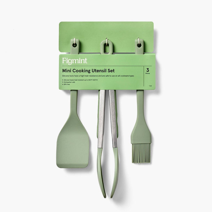 3pc Silicone Mini Turner Basting Brush and Tongs Set Sage Green - Figmint: Kitchen Gadgets, Dishwasher-Safe Utensils