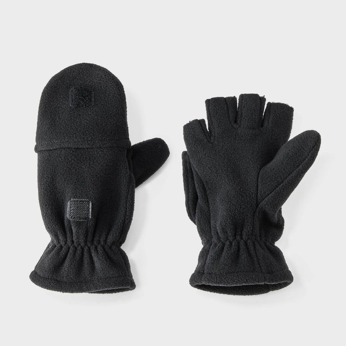 Boys' Fleece Fliptop Gloves - Cat & Jack Black 4-7