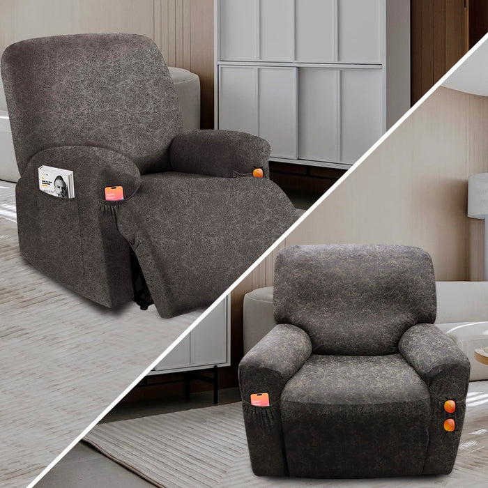 WINCREW Like Leather Recliner Chair Covers, 4 Pieces Lazy Boy Recliner Cover That Stay In Place, Soft Stretch Leather Grain Covers For Recliner Covers For Large Recliner Slipcover(Brown1)