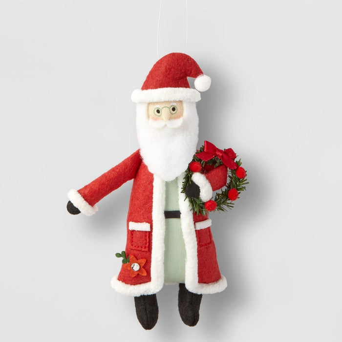 Fabric Santa with Wreath Christmas Tree Ornament - Wondershop