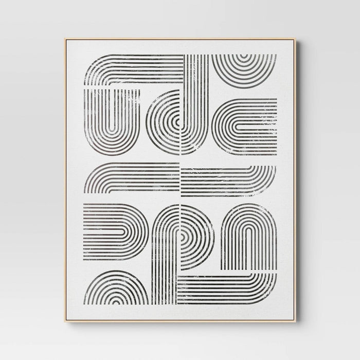 45" x 55" Line Art I Framed Kraft Wall Canvas - Threshold: Modern Abstract Digital Art, Polystyrene Beige Frame