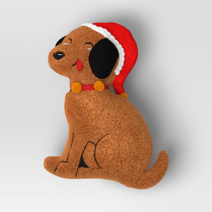 Shaped Christmas Puppy Faux Shearling Throw Pillow Brown - Wondershop
