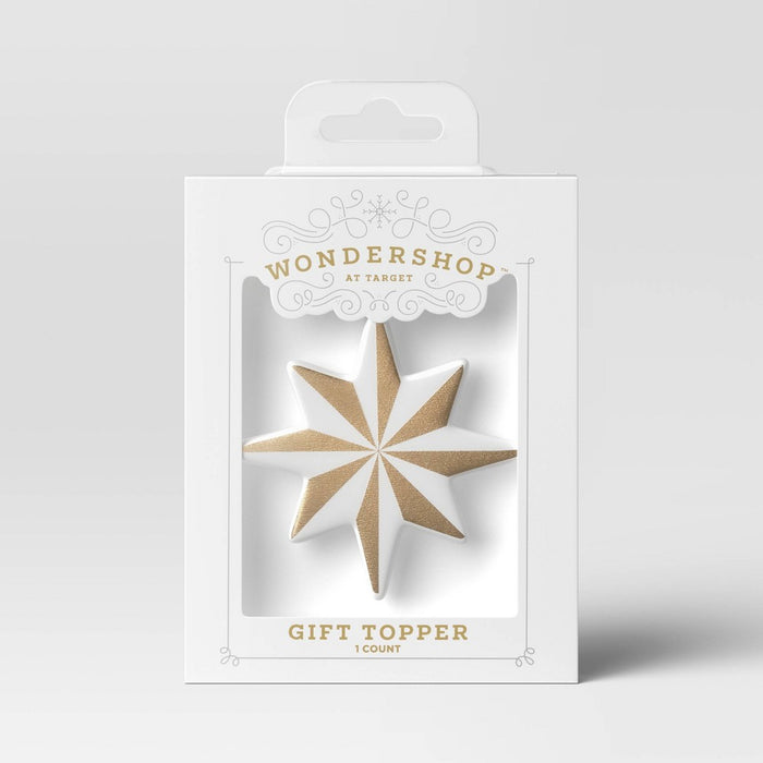 Ceramic 8-Point Star Christmas Gift Topper Gold/White - Wondershop