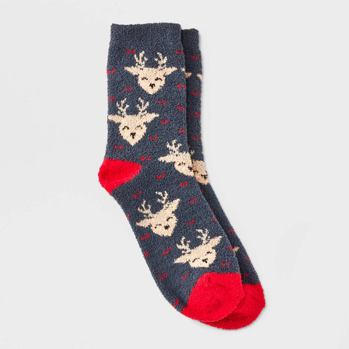 Women's Reindeer Cozy Crew Socks - Wondershop Charcoal Gray/Red 4-10