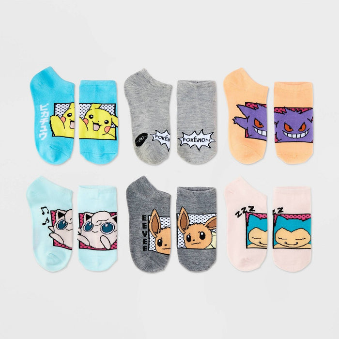 Girls' Pokemon & Friends 6pk No Show Socks - Blue M/L