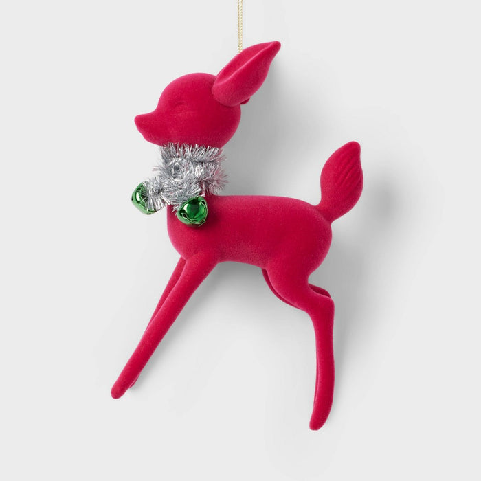 Flocked Deer with Tinsel Collar Christmas Tree Ornament Pink - Wondershop