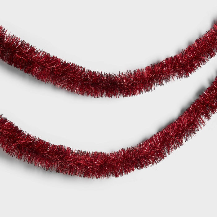 15' Soft & Silky Tinsel Christmas Garland Red - Wondershop: Festive Holiday Decor, Plastic Material, No Battery Required
