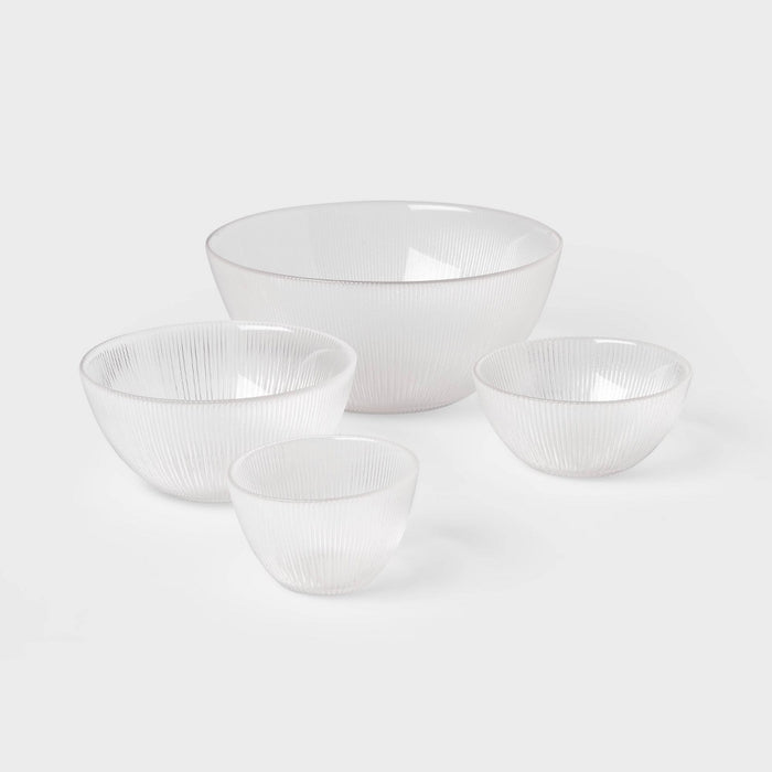 4pc Ribbed Glass Bowl Set Clear - Threshold: Dishwasher-Safe Serving Bowls, Lead-Free, 72.7oz & 22oz Capacity