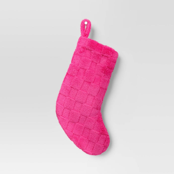 20" Plush Checkerboard Pattern Christmas Stocking Pink - Wondershop